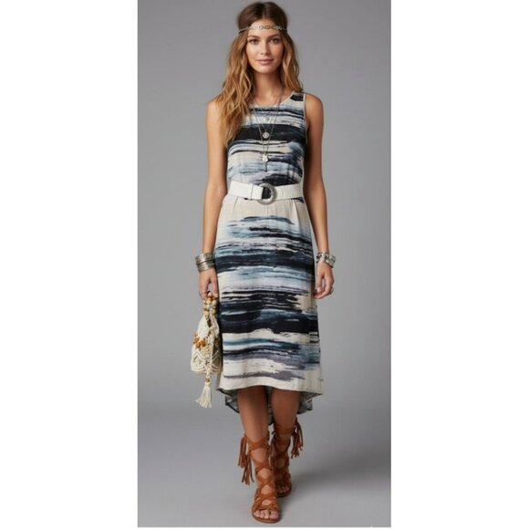 Karen Kane Blue Lagenlook Artsey Boho Whimsy Blue Earthy Hi Low S-M - Picture 4 of 14